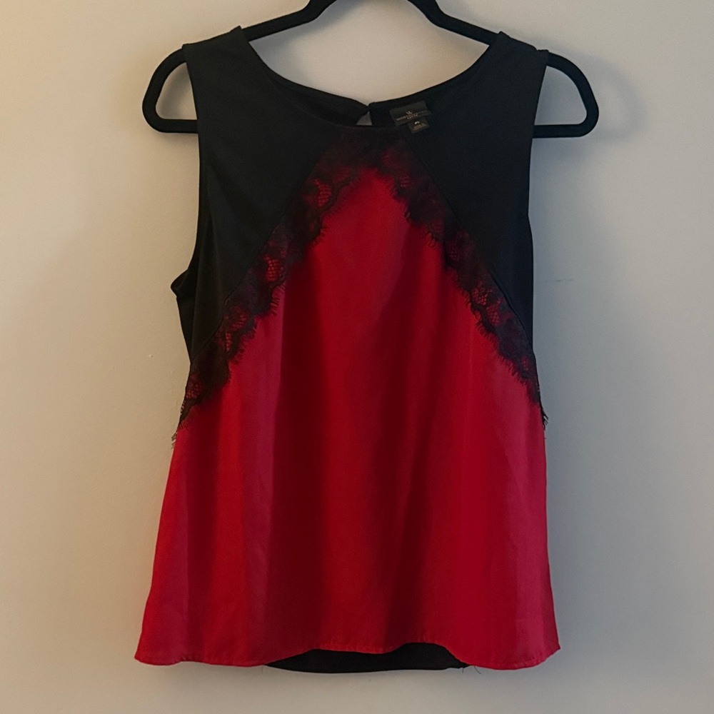 Worthington Red and Black Lace Accent Tank Top